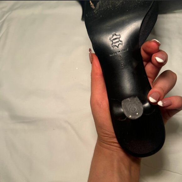Sleek black satin kitten heels by Adrienne Vittadini, made in Italy. Features a - Picture 6 of 6